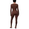 imageMOOSLOVER Women Ribbed One Piece Jumpsuits Square Neck Long Sleeve Workout Yoga Jumpsuits1 Brownlong Sleeve