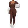 imageMOOSLOVER Women Ribbed One Piece Jumpsuits Square Neck Long Sleeve Workout Yoga Jumpsuits1 Brownlong Sleeve