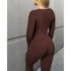 imageMOOSLOVER Women Ribbed One Piece Jumpsuits Square Neck Long Sleeve Workout Yoga Jumpsuits1 Brownlong Sleeve
