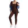 imageMOOSLOVER Women Ribbed One Piece Jumpsuits Square Neck Long Sleeve Workout Yoga Jumpsuits2 Brownshort Sleeve
