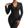 imageMOOSLOVER Women Ribbed One Piece Jumpsuits Square Neck Long Sleeve Workout Yoga Jumpsuits3 Blackcollared Neck