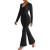 imageMOOSLOVER Women Ribbed One Piece Jumpsuits Square Neck Long Sleeve Workout Yoga Jumpsuits3 Blackcollared Neck