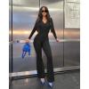 imageMOOSLOVER Women Ribbed One Piece Jumpsuits Square Neck Long Sleeve Workout Yoga Jumpsuits3 Blackcollared Neck