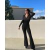 imageMOOSLOVER Women Ribbed One Piece Jumpsuits Square Neck Long Sleeve Workout Yoga Jumpsuits3 Blackcollared Neck