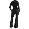 imageMOOSLOVER Women Ribbed One Piece Jumpsuits Square Neck Long Sleeve Workout Yoga Jumpsuits3 Blackcollared Neck