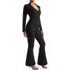 imageMOOSLOVER Women Ribbed One Piece Jumpsuits Square Neck Long Sleeve Workout Yoga Jumpsuits3 Blackcollared Neck