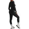 imageMOOSLOVER Women Ribbed One Piece Jumpsuits Square Neck Long Sleeve Workout Yoga Jumpsuits3 Blacksweetheart Neck