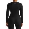 imageMOOSLOVER Women Ribbed One Piece Jumpsuits Square Neck Long Sleeve Workout Yoga Jumpsuits3 Blacksweetheart Neck