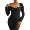 imageMOOSLOVER Women Ribbed One Piece Jumpsuits Square Neck Long Sleeve Workout Yoga Jumpsuits3 Blacksweetheart Neck