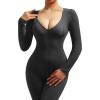 imageMOOSLOVER Women Ribbed One Piece Jumpsuits Square Neck Long Sleeve Workout Yoga Jumpsuits3 Blackv Neck