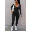 imageMOOSLOVER Women Ribbed One Piece Jumpsuits Square Neck Long Sleeve Workout Yoga Jumpsuits3 Blackv Neck