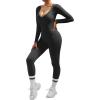 imageMOOSLOVER Women Ribbed One Piece Jumpsuits Square Neck Long Sleeve Workout Yoga Jumpsuits3 Blackv Neck