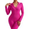imageMOOSLOVER Women Ribbed One Piece Jumpsuits Square Neck Long Sleeve Workout Yoga Jumpsuits3 Rose Pinkcollared Neck