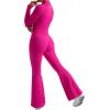 imageMOOSLOVER Women Ribbed One Piece Jumpsuits Square Neck Long Sleeve Workout Yoga Jumpsuits3 Rose Pinkcollared Neck