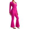 imageMOOSLOVER Women Ribbed One Piece Jumpsuits Square Neck Long Sleeve Workout Yoga Jumpsuits3 Rose Pinkcollared Neck