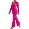 imageMOOSLOVER Women Ribbed One Piece Jumpsuits Square Neck Long Sleeve Workout Yoga Jumpsuits3 Rose Pinkcollared Neck