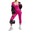 imageMOOSLOVER Women Ribbed One Piece Jumpsuits Square Neck Long Sleeve Workout Yoga Jumpsuits3 Rose Pinkv Neck