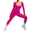 imageMOOSLOVER Women Ribbed One Piece Jumpsuits Square Neck Long Sleeve Workout Yoga Jumpsuits3 Rose Pinkv Neck