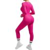 imageMOOSLOVER Women Ribbed One Piece Jumpsuits Square Neck Long Sleeve Workout Yoga Jumpsuits3 Rose Pinkv Neck