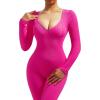 imageMOOSLOVER Women Ribbed One Piece Jumpsuits Square Neck Long Sleeve Workout Yoga Jumpsuits3 Rose Pinkv Neck