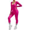 imageMOOSLOVER Women Ribbed One Piece Jumpsuits Square Neck Long Sleeve Workout Yoga Jumpsuits3 Rose Pinkv Neck