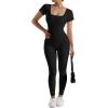 imageMOOSLOVER Women Short Sleeve Square Neck Jumpsuits Ribbed Seamless One Piece Workout Bodycon Romper
