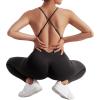 imageMOOSLOVER Women Strappy Backless One Piece Jumpsuits Tummy Control Padded Workout Rompers1 Black