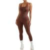 imageMOOSLOVER Women Strappy Backless One Piece Jumpsuits Tummy Control Padded Workout Rompers1 Brown