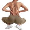 imageMOOSLOVER Women Strappy Backless One Piece Jumpsuits Tummy Control Padded Workout Rompers1 Dark Coffee