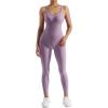 imageMOOSLOVER Women Strappy Backless One Piece Jumpsuits Tummy Control Padded Workout Rompers1 Deep Purple
