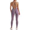 imageMOOSLOVER Women Strappy Backless One Piece Jumpsuits Tummy Control Padded Workout Rompers1 Deep Purple