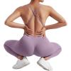 imageMOOSLOVER Women Strappy Backless One Piece Jumpsuits Tummy Control Padded Workout Rompers1 Deep Purple