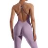 imageMOOSLOVER Women Strappy Backless One Piece Jumpsuits Tummy Control Padded Workout Rompers1 Deep Purple
