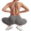 imageMOOSLOVER Women Strappy Backless One Piece Jumpsuits Tummy Control Padded Workout Rompers1 Graphite Grey