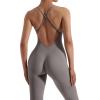 imageMOOSLOVER Women Strappy Backless One Piece Jumpsuits Tummy Control Padded Workout Rompers1 Graphite Grey
