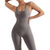 imageMOOSLOVER Women Strappy Backless One Piece Jumpsuits Tummy Control Padded Workout Rompers1 Graphite Grey