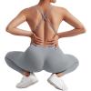 imageMOOSLOVER Women Strappy Backless One Piece Jumpsuits Tummy Control Padded Workout Rompers1 Grey
