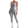 imageMOOSLOVER Women Strappy Backless One Piece Jumpsuits Tummy Control Padded Workout Rompers1 Grey