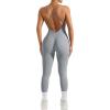 imageMOOSLOVER Women Strappy Backless One Piece Jumpsuits Tummy Control Padded Workout Rompers1 Grey