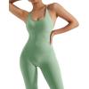 imageMOOSLOVER Women Strappy Backless One Piece Jumpsuits Tummy Control Padded Workout Rompers1 Mint Green
