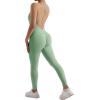 imageMOOSLOVER Women Strappy Backless One Piece Jumpsuits Tummy Control Padded Workout Rompers1 Mint Green
