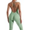 imageMOOSLOVER Women Strappy Backless One Piece Jumpsuits Tummy Control Padded Workout Rompers1 Mint Green