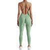 imageMOOSLOVER Women Strappy Backless One Piece Jumpsuits Tummy Control Padded Workout Rompers1 Mint Green