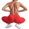 imageMOOSLOVER Women Strappy Backless One Piece Jumpsuits Tummy Control Padded Workout Rompers1 Red