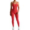 imageMOOSLOVER Women Strappy Backless One Piece Jumpsuits Tummy Control Padded Workout Rompers1 Red