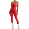 imageMOOSLOVER Women Strappy Backless One Piece Jumpsuits Tummy Control Padded Workout Rompers1 Red