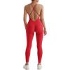imageMOOSLOVER Women Strappy Backless One Piece Jumpsuits Tummy Control Padded Workout Rompers1 Red