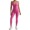 imageMOOSLOVER Women Strappy Backless One Piece Jumpsuits Tummy Control Padded Workout Rompers1 Rose