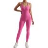 imageMOOSLOVER Women Strappy Backless One Piece Jumpsuits Tummy Control Padded Workout Rompers1 Rose