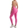 imageMOOSLOVER Women Strappy Backless One Piece Jumpsuits Tummy Control Padded Workout Rompers1 Rose